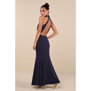 Lulus Exceptional Reputation Navy Backless Mermaid Maxi Dress Blue - Size XL NWT